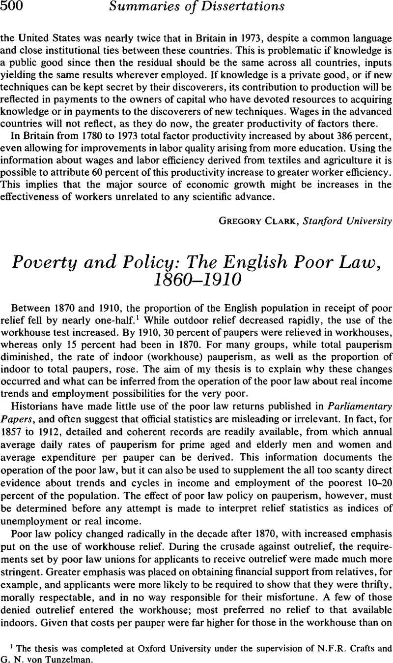 Poverty and Policy: The English Poor Law, 1860–1910 | The Journal