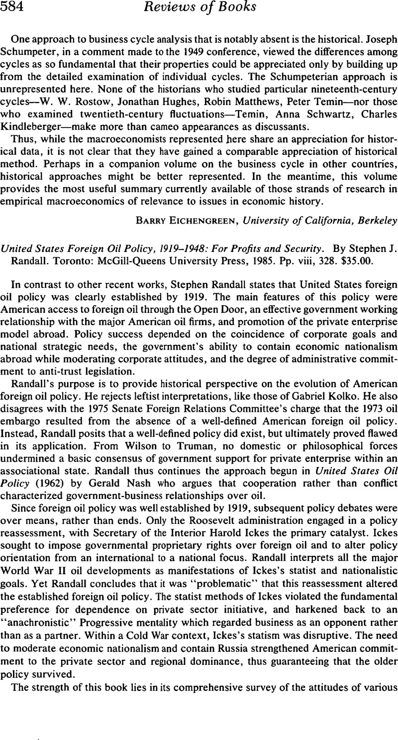 United States Foreign Oil Policy, 19191948 For Profits and Security