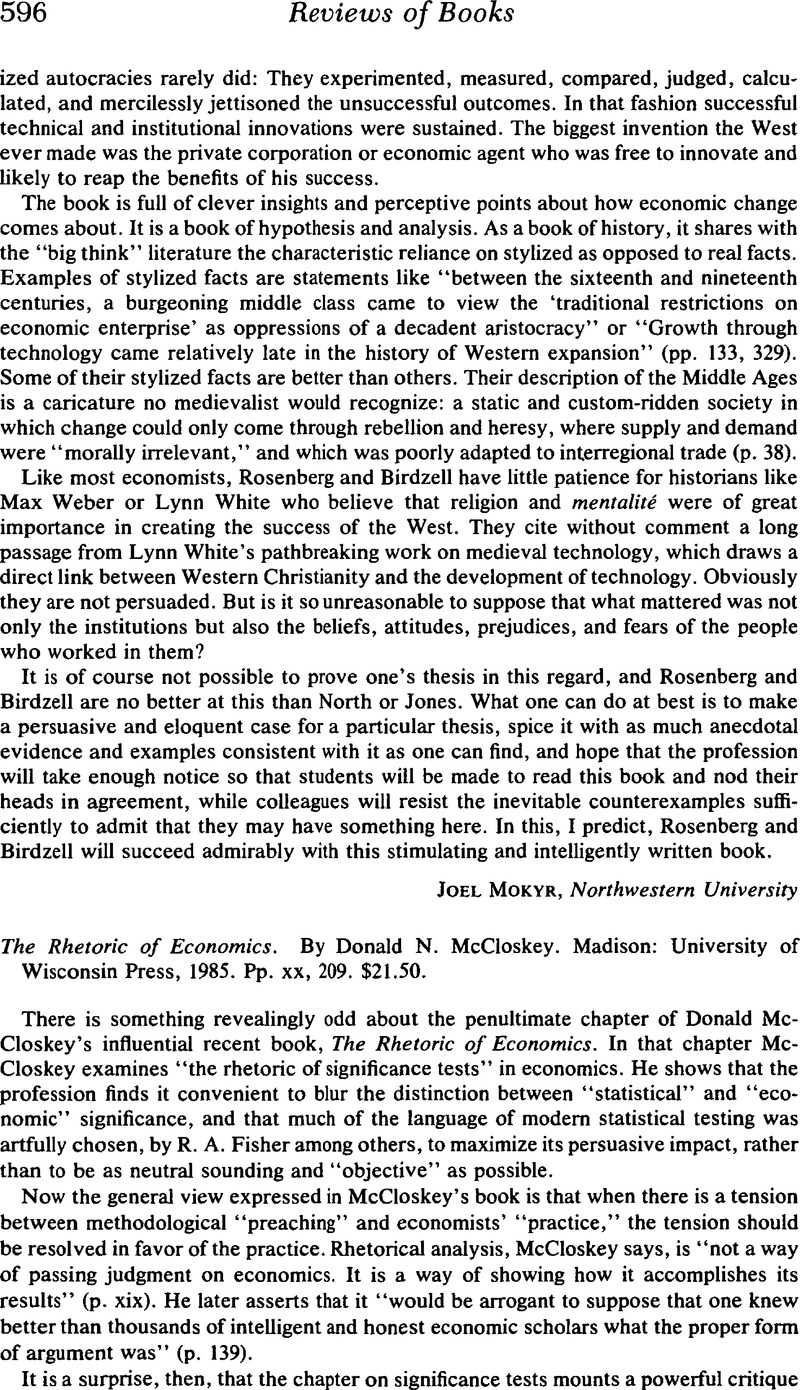 The Rhetoric of Economics. By Donald N. McCloskey. Madison: University ...