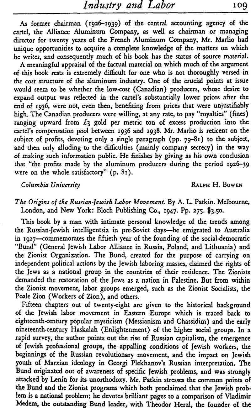 The Origins of the Russian-Jewish Labor Movement. By A. L. Patkin ...