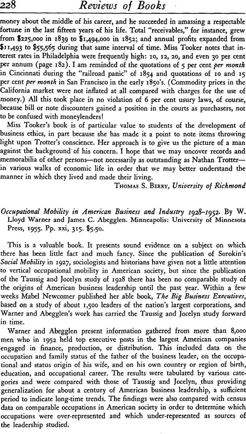 Occupational Mobility in American Business and Industry 1928–1952. By W ...