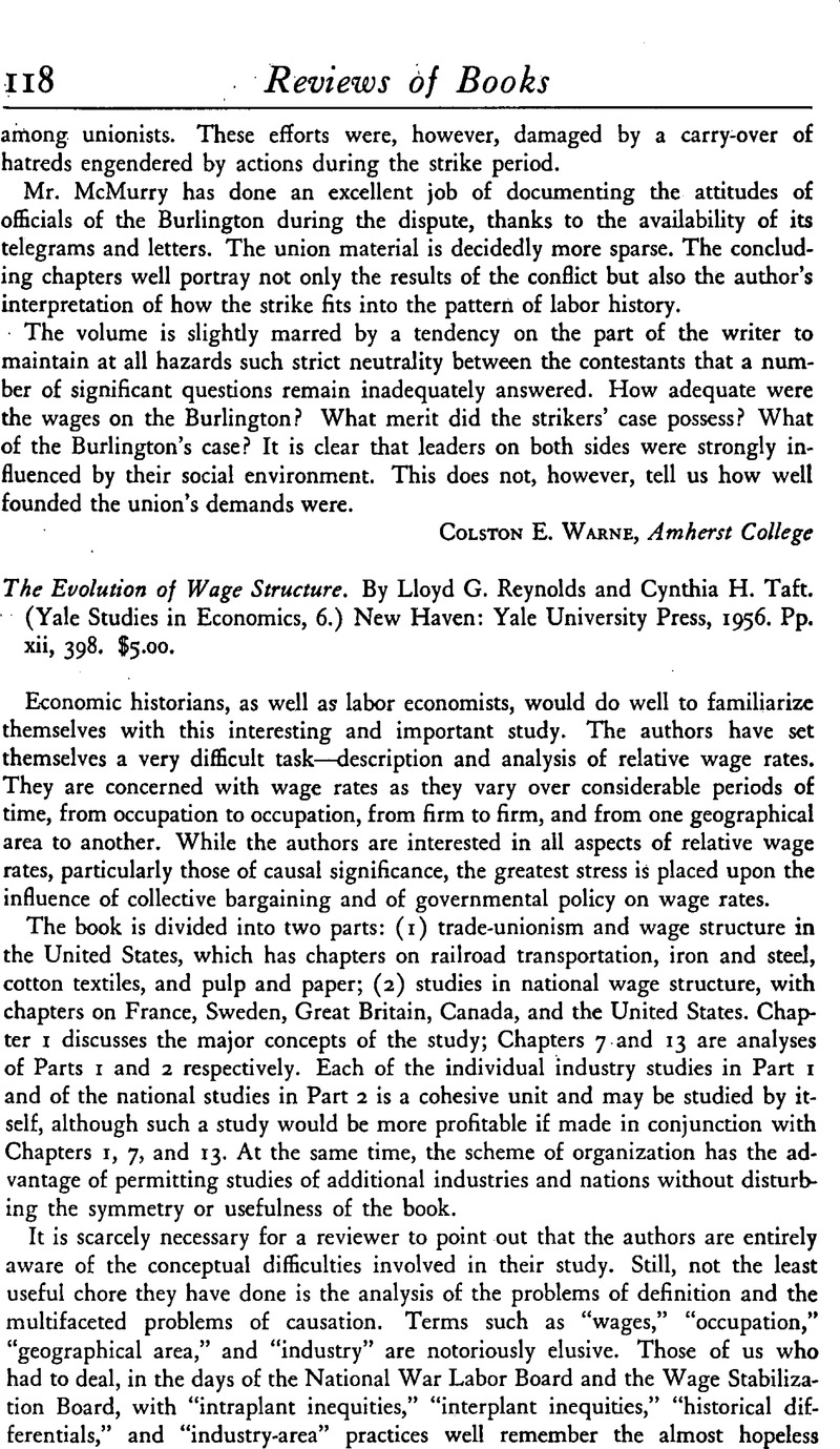 The Evolution of Wage Structure. By Lloyd G. Reynolds and Cynthia H ...