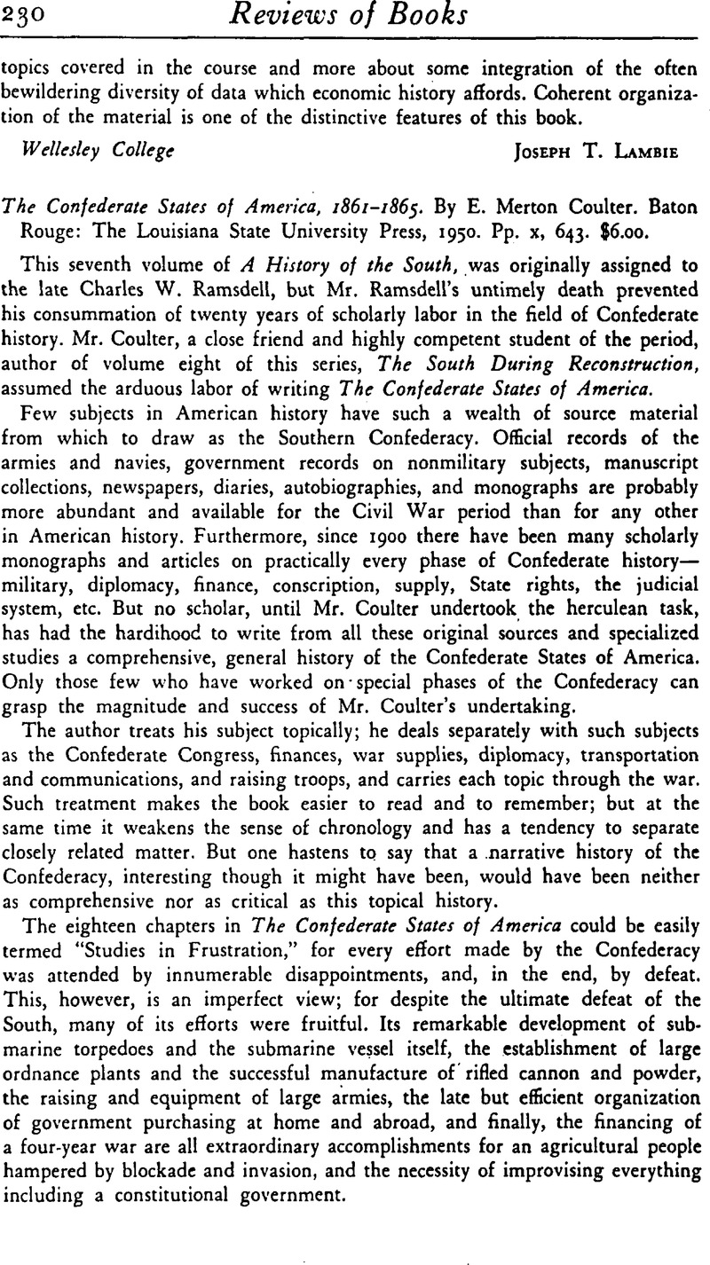 The Confederate States of America, 1861–1865. By E. Merton Coulter ...