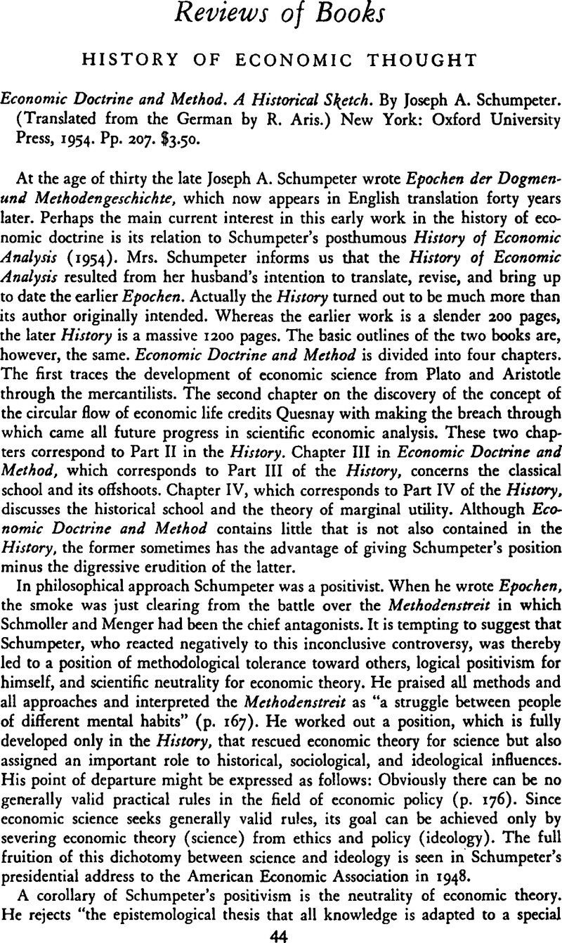 Economic doctrine and method: An historical Sketch