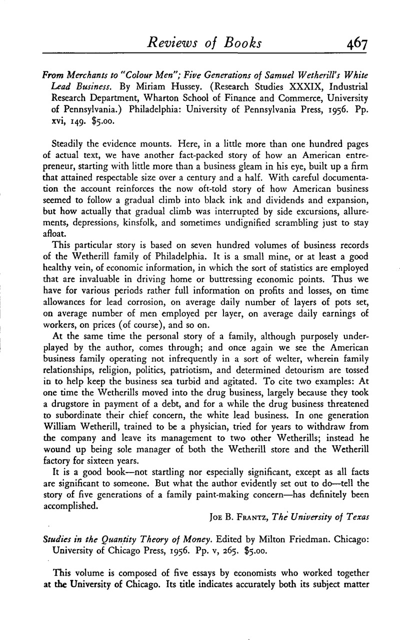 Studies in the Quantity Theory of Money Milton Friedman