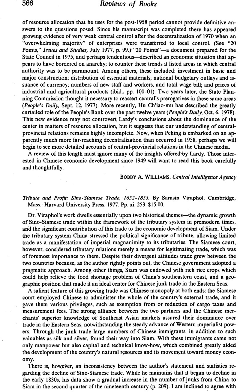 Tribute And Profit: Sino-siamese Trade, 1652–1853. By Sarasin Viraphol 