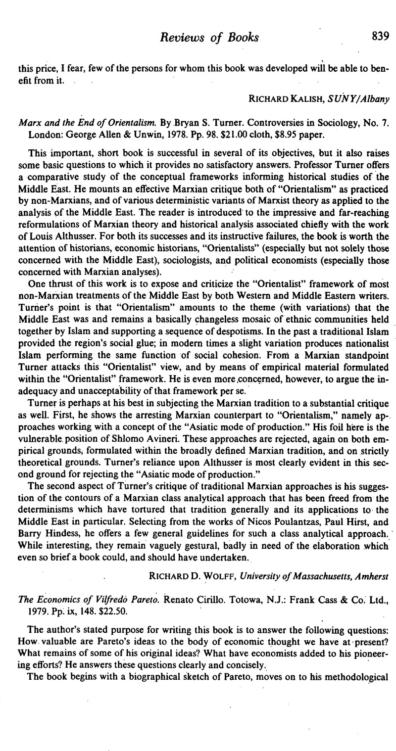 The Economics of Vilfredo Pareto. Renato Cirillo. Totowa, N.J.: Frank ...