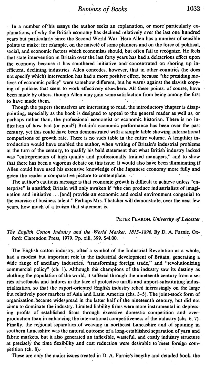 The English Cotton Industry and the World Market, 1815–1896. By D. A ...