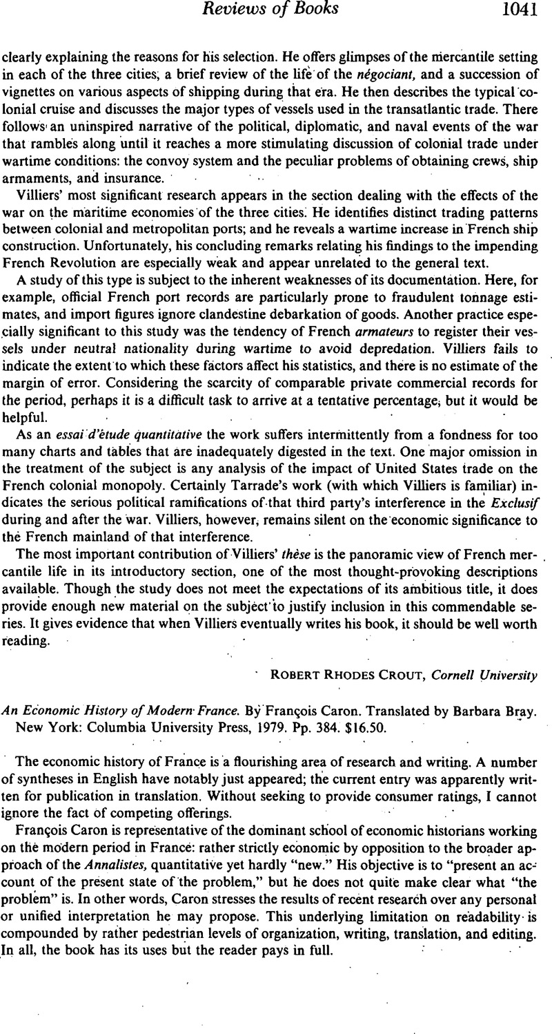 An Economic History of Modern France. By François Caron. Translated by ...