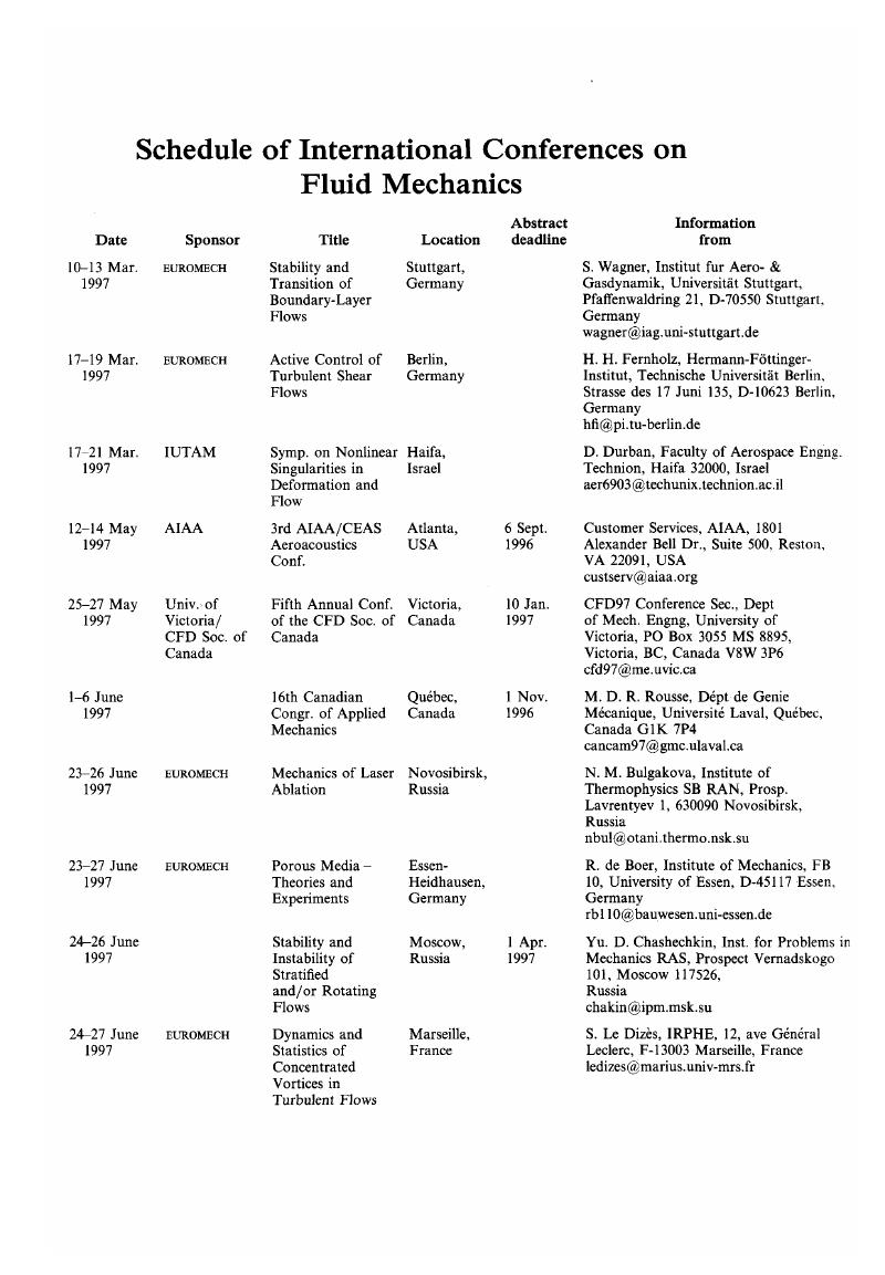 Schedule of International Conferences on Fluid Mechanics | Journal of Fluid Mechanics