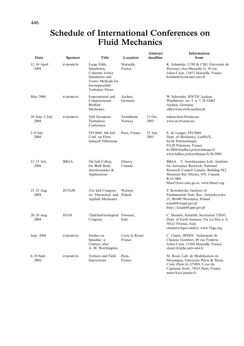 Schedule of International Conferences on Fluid Mechanics | Journal of Fluid Mechanics