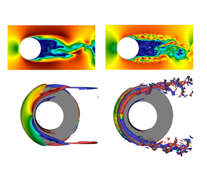 The flow around a stepped cylinder with turbulent wake and stable