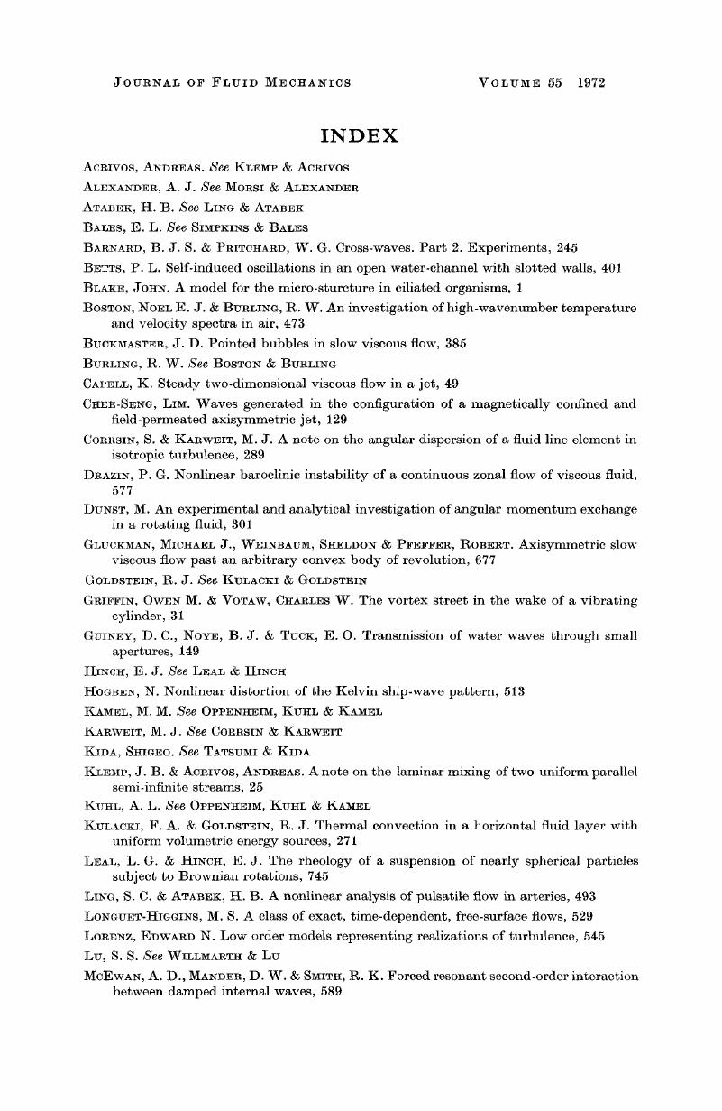 INDEX | Journal Of Fluid Mechanics | Cambridge Core