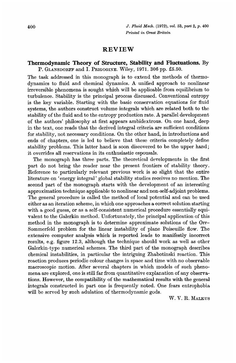 Thermodynamic Theory of Structure, Stability and Fluctuations. P