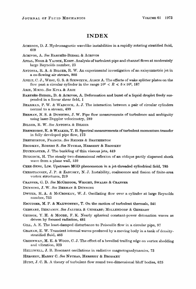 INDEX | Journal Of Fluid Mechanics | Cambridge Core