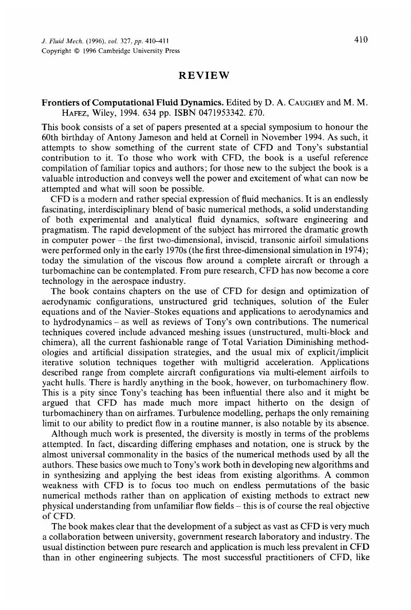 Frontiers of Computational Fluid Dynamics. Edited by D. A. CAUGHEY and ...
