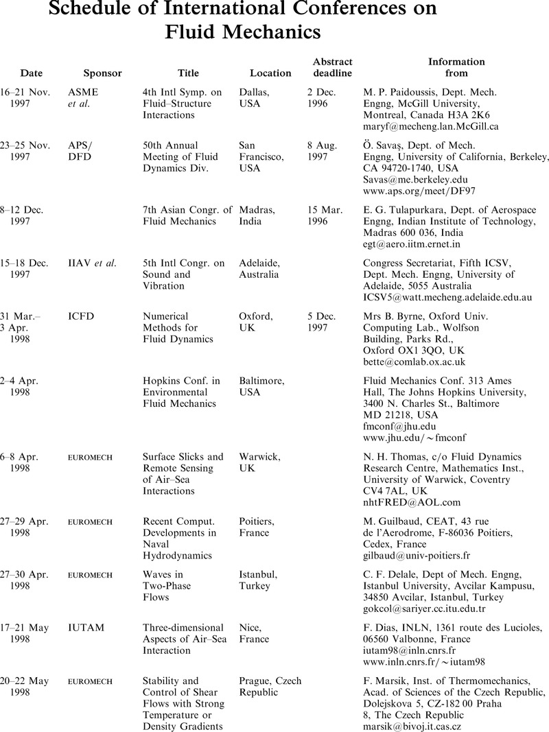 Schedule of International Conferences on Fluid Mechanics | Journal of Fluid Mechanics