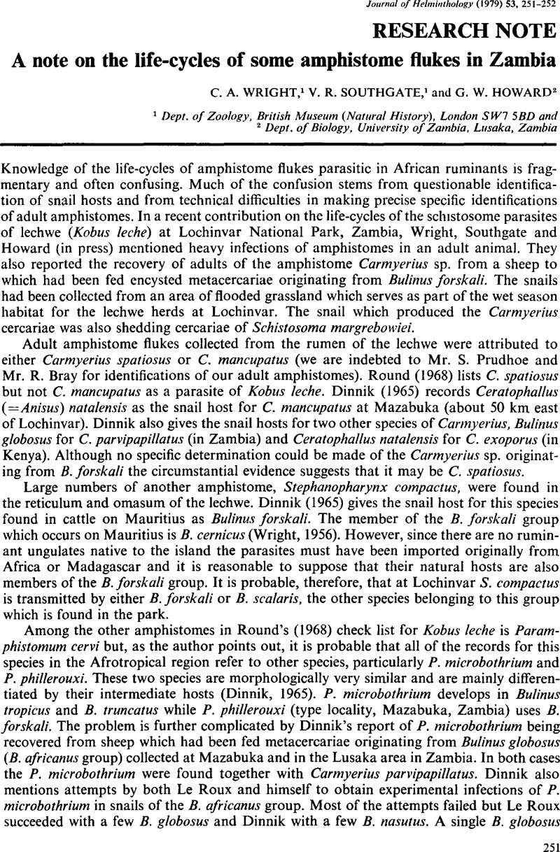 A note on the life-cycles of some amphistome flukes in Zambia | Journal ...
