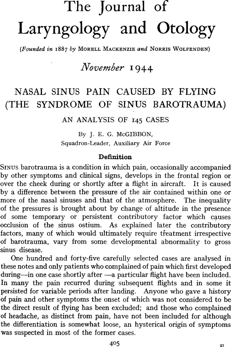 barotraumatisme sinus