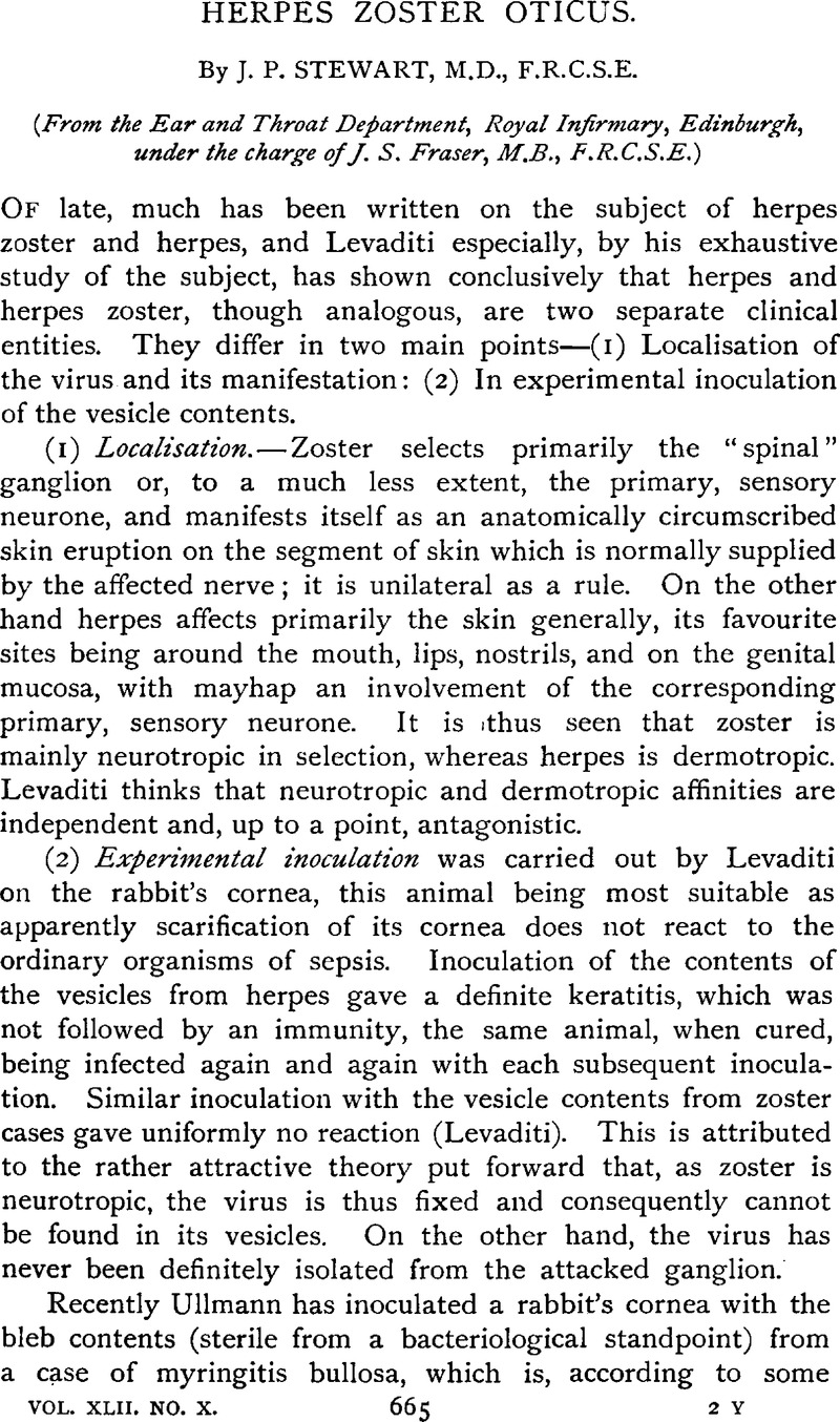 Herpes Zoster Oticus | The Journal of Laryngology & Otology | Cambridge ...