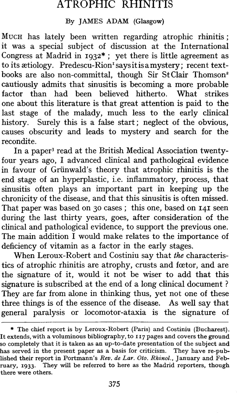 Atrophic Rhinitis | The Journal of Laryngology & Otology | Cambridge Core