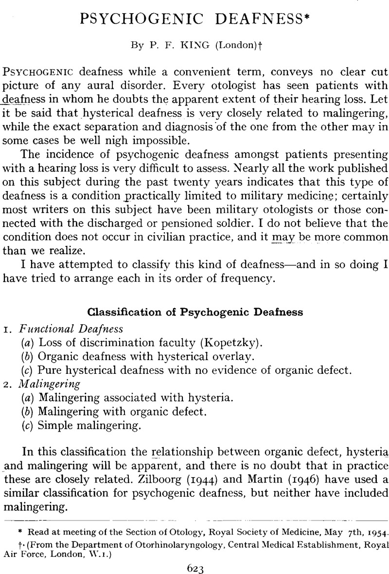 Psychogenic Deafness* | The Journal of Laryngology & Otology ...