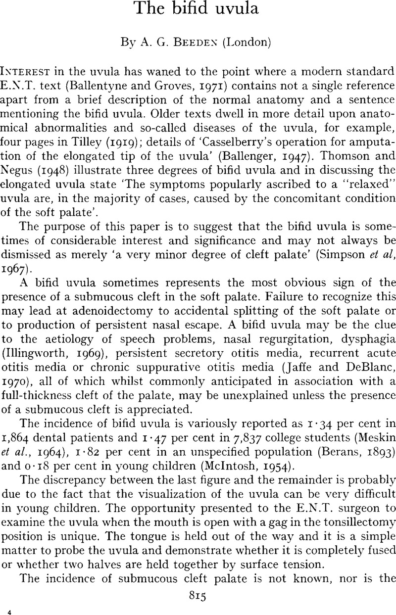 The bifid uvula | The Journal of Laryngology & Otology | Cambridge Core