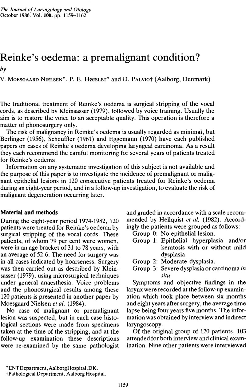 Reinke's oedema a premalignant condition? The Journal of Laryngology