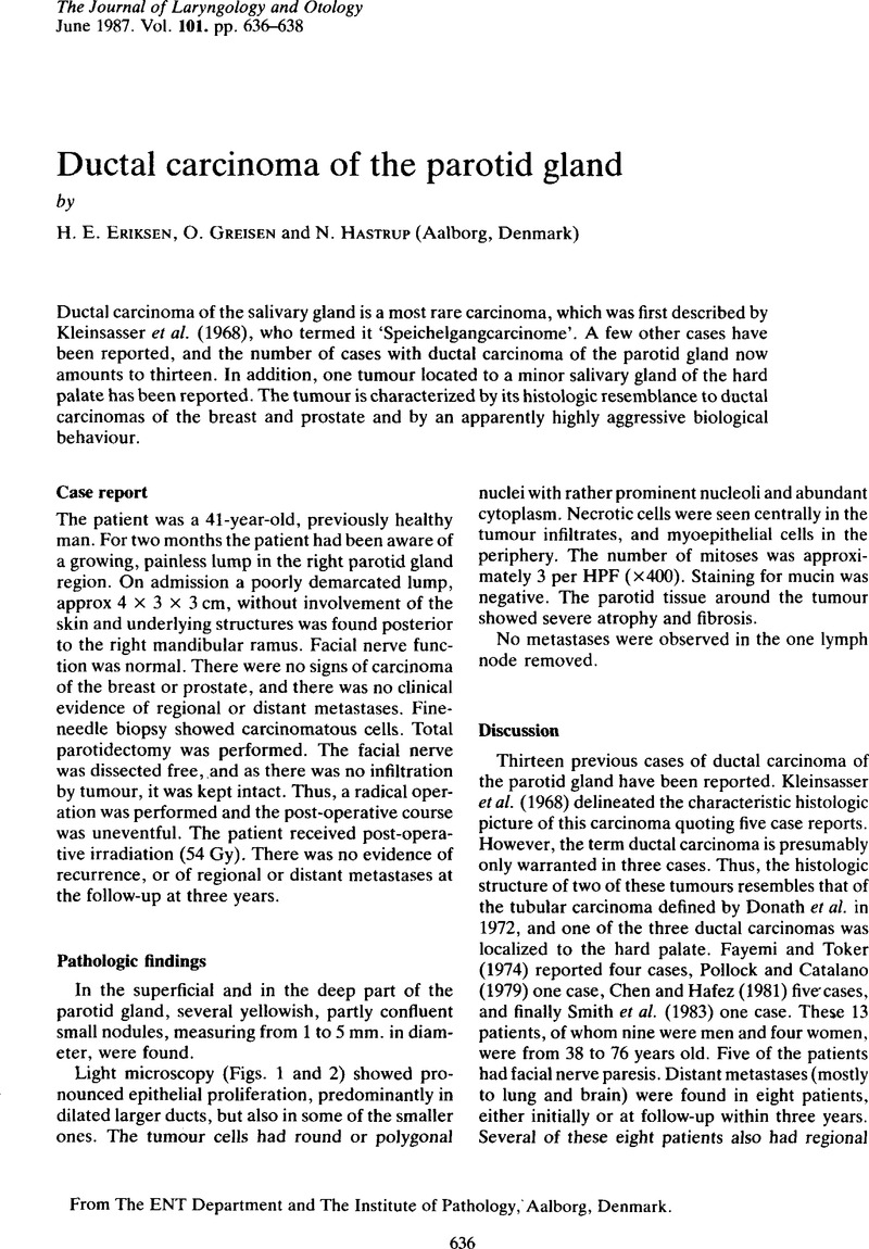 Ductal carcinoma of the parotid gland The Journal of Laryngology