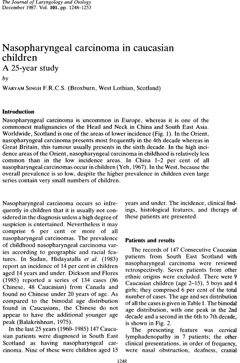 Nasopharyngeal carcinoma in caucasian children | The Journal of ...