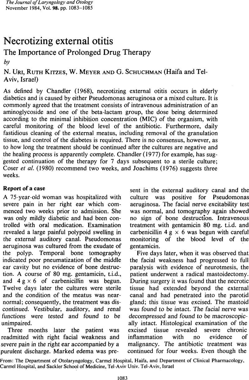 Necrotizing External Otitis The Importance Of Prolonged Drug Therapy The Journal Of 2592