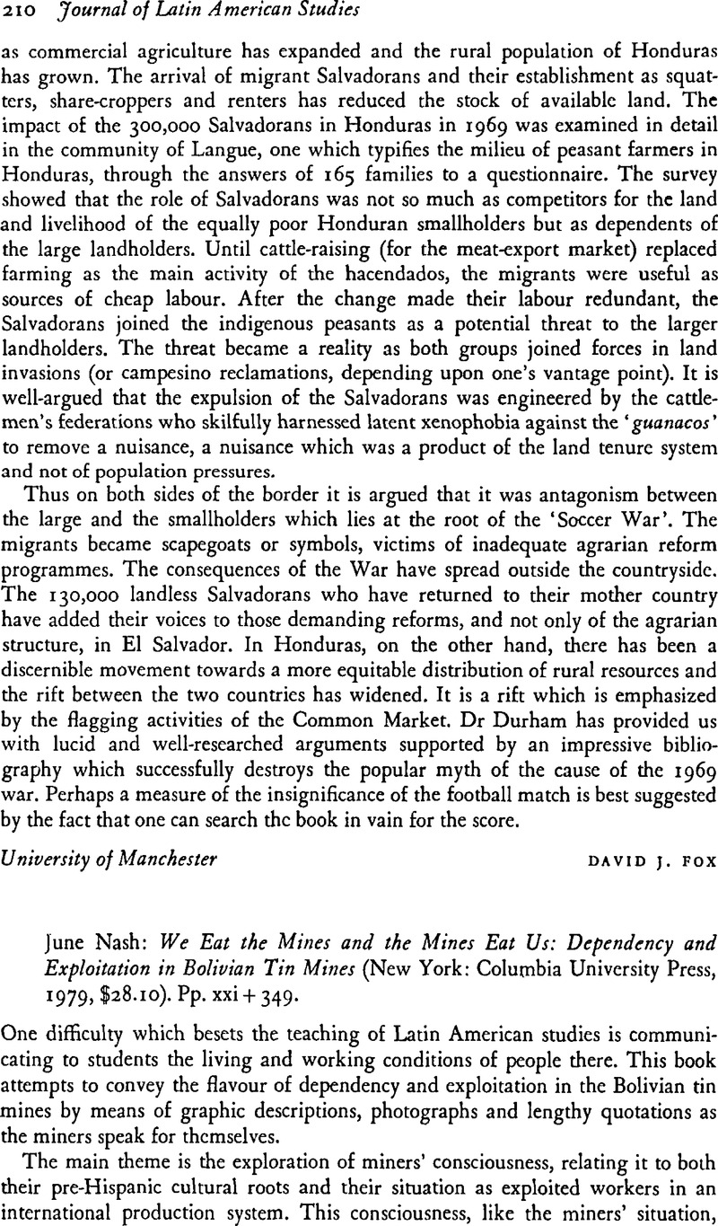 June Nash: We Eat the Mines and the Mines Eat Us: Dependency and ...