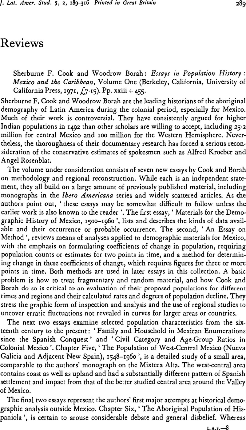 Sherburne F. Cook and Woodrow Borah: Essays in Population History ...