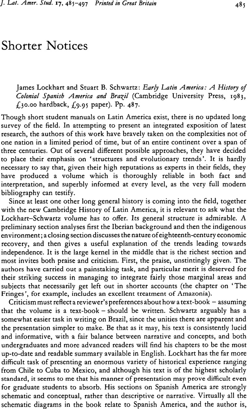 Lockhart James and Stuart B. Schwartz: Early Latin America: A