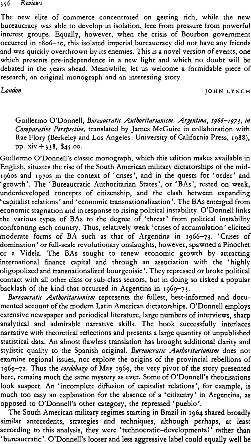 Guillermo O'Donnell, Bureaucratic Authoritarianism. Argentina, 1966 ...