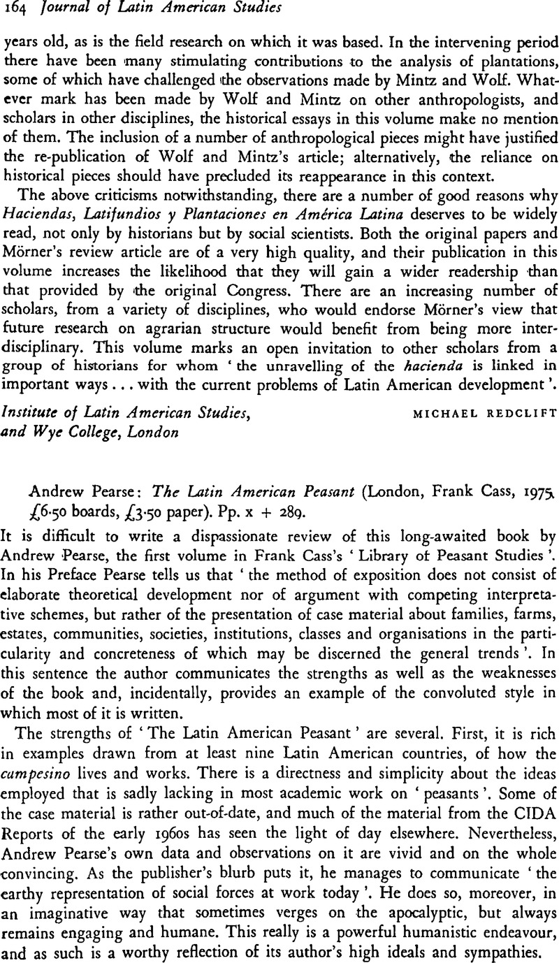 Andrew Pearse: The Latin American Peasant (London, Frank Cass, 1975 £6. ...