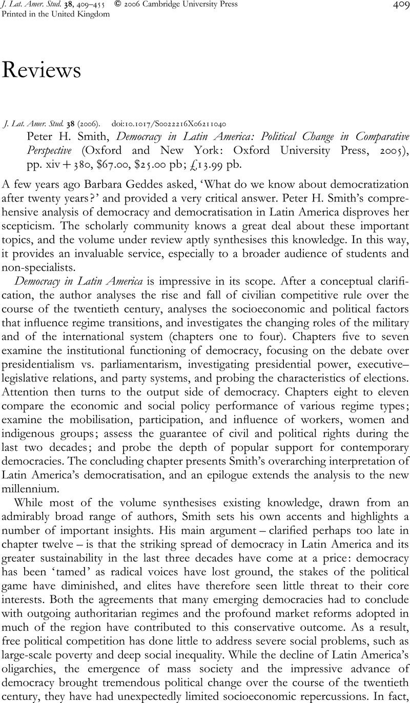 Democracy in Latin America Political Change in Comparative Perspective