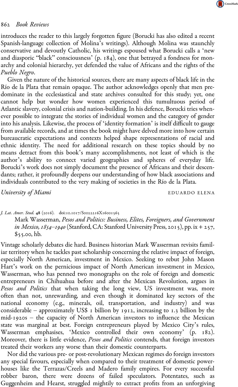 Mark Wasserman , Pesos and Politics: Business, Elites, Foreigners, and ...