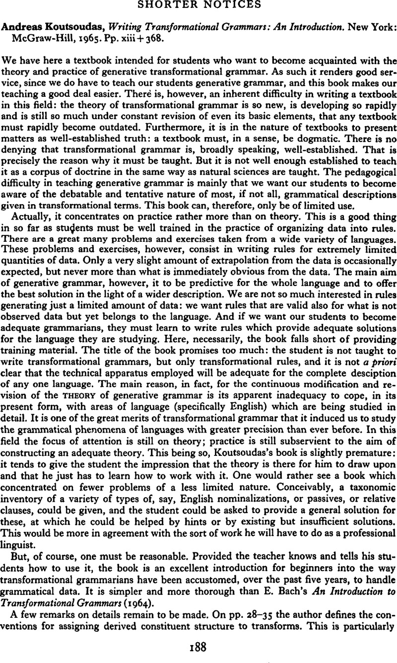 Andreas Koutsoudas, Writing Transformational Grammars: An Introduction ...