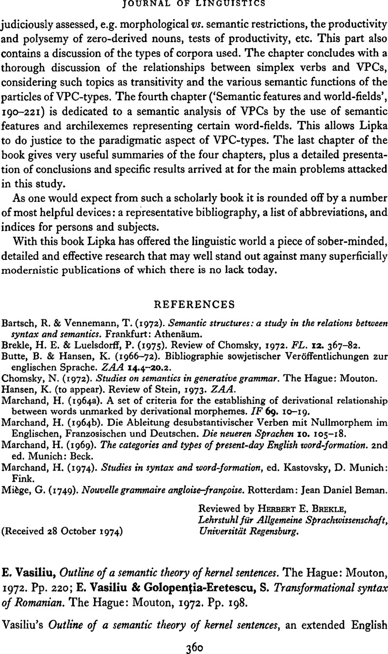 E. Vasiliu, Outline of a semantic theory of kernel sentences. The Hague ...