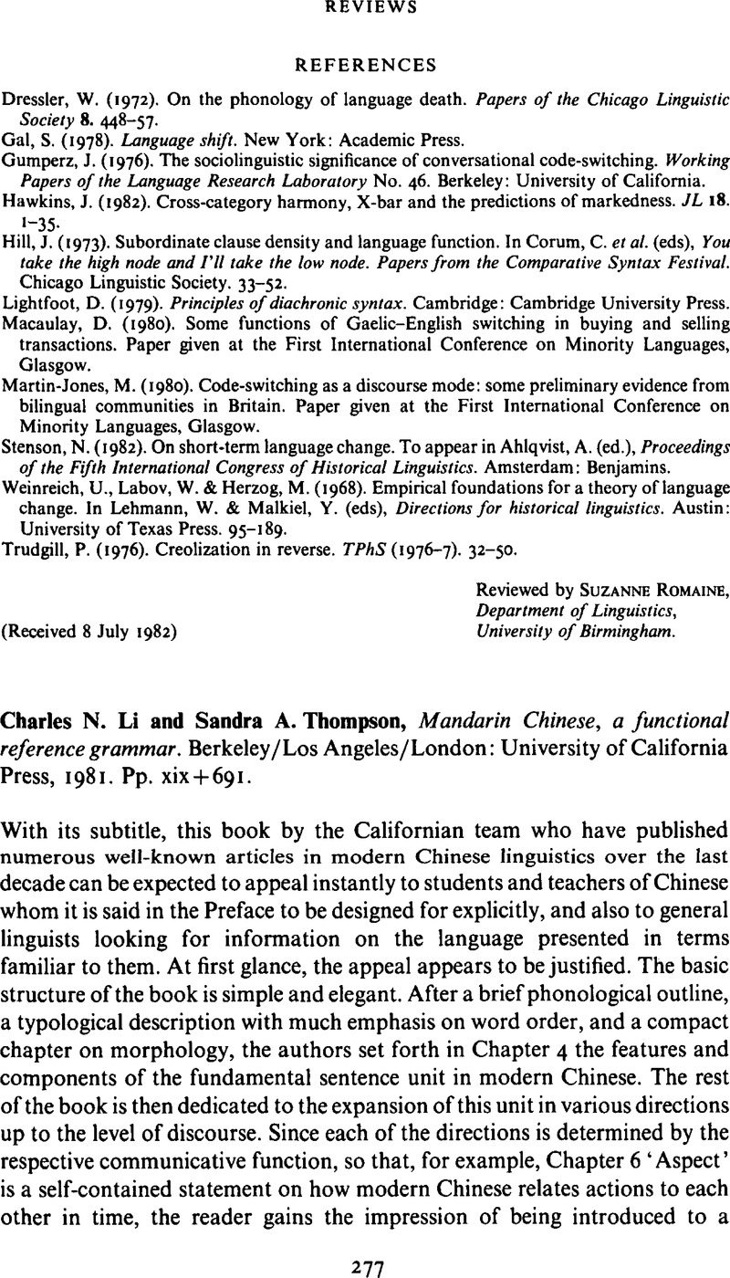 Charles N. Li and Sandra A. Thompson, Mandarin Chinese, a functional ...