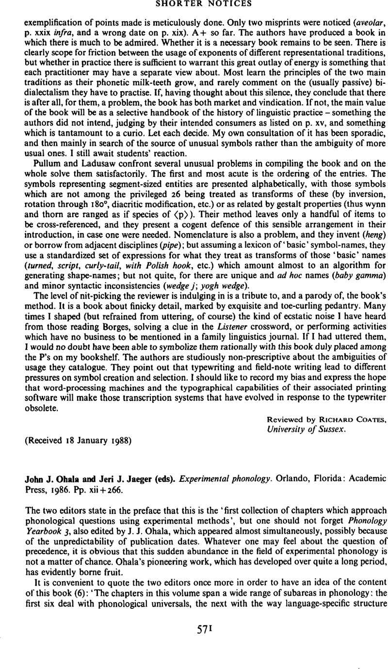 John J. Ohala and Jen J. Jaeger (eds). Experimental phonology. Orlando ...