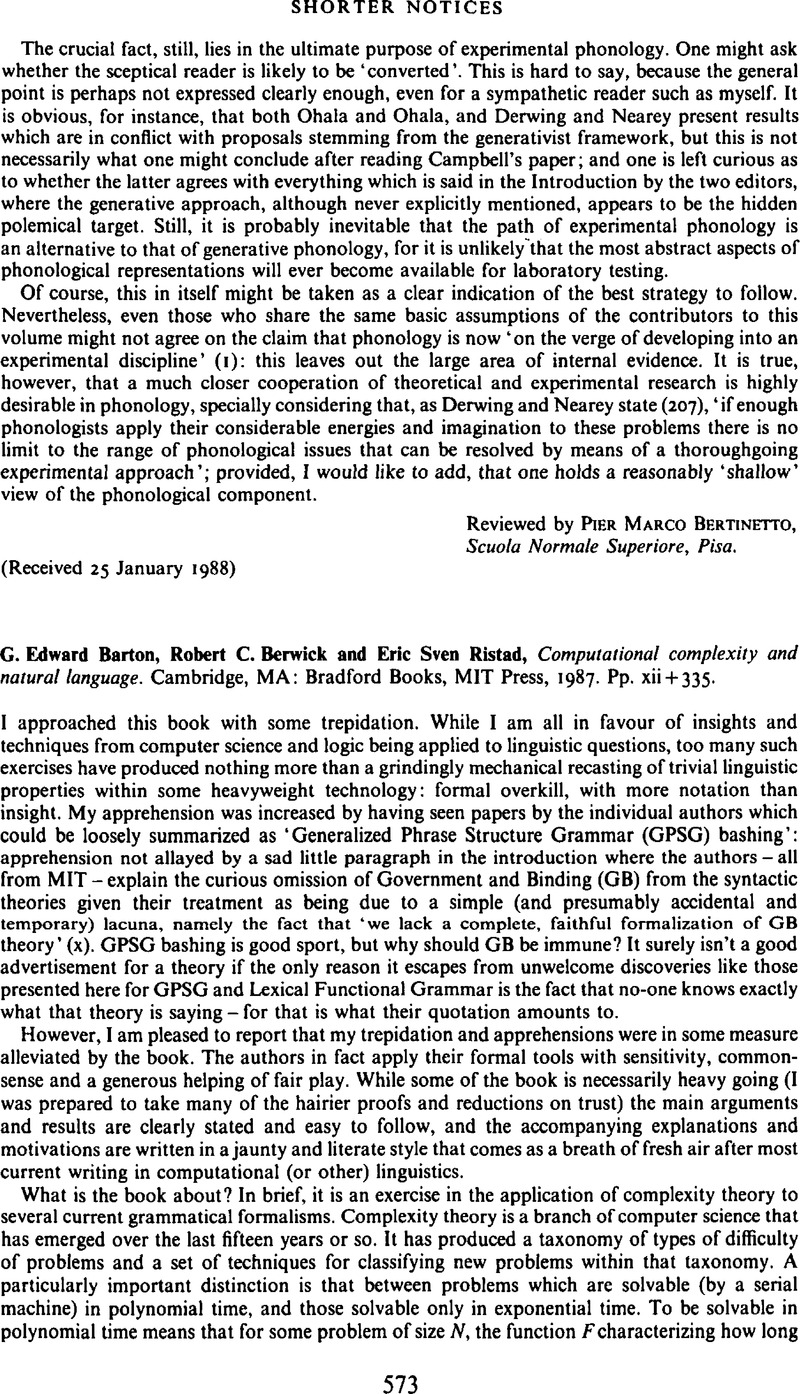 G. Edward Barton, Robert C. Berwick and Eric Sven Ristad, Computational ...