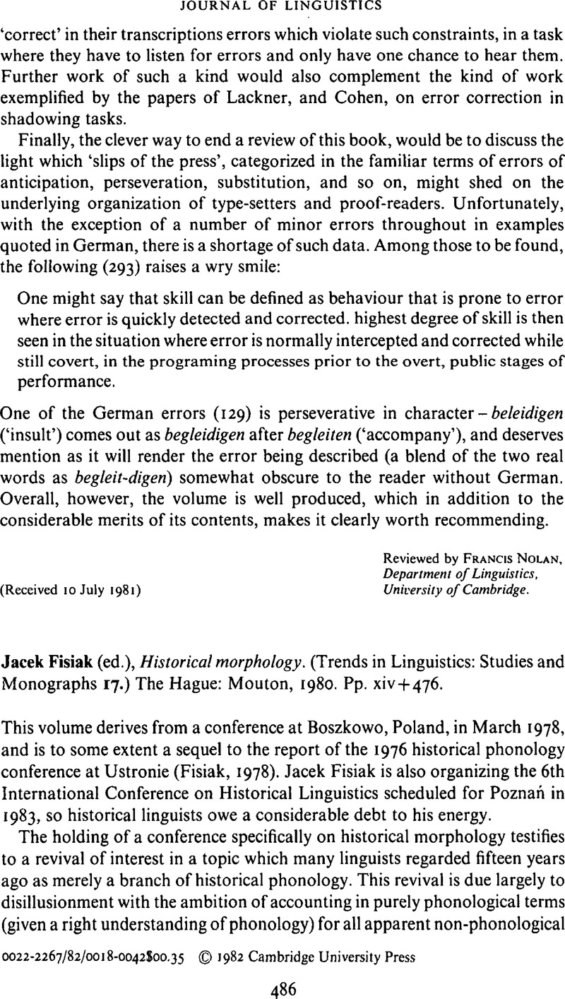 Jacek Fisiak (ed.), Historical Morphology. (Trends In Linguistics ...