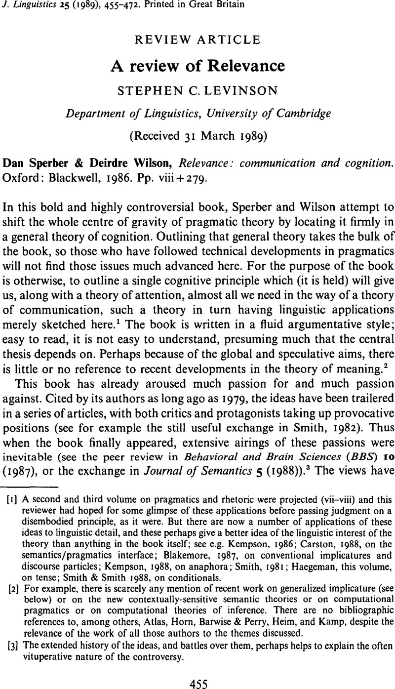 Levinsons Theory Of Pragmatics