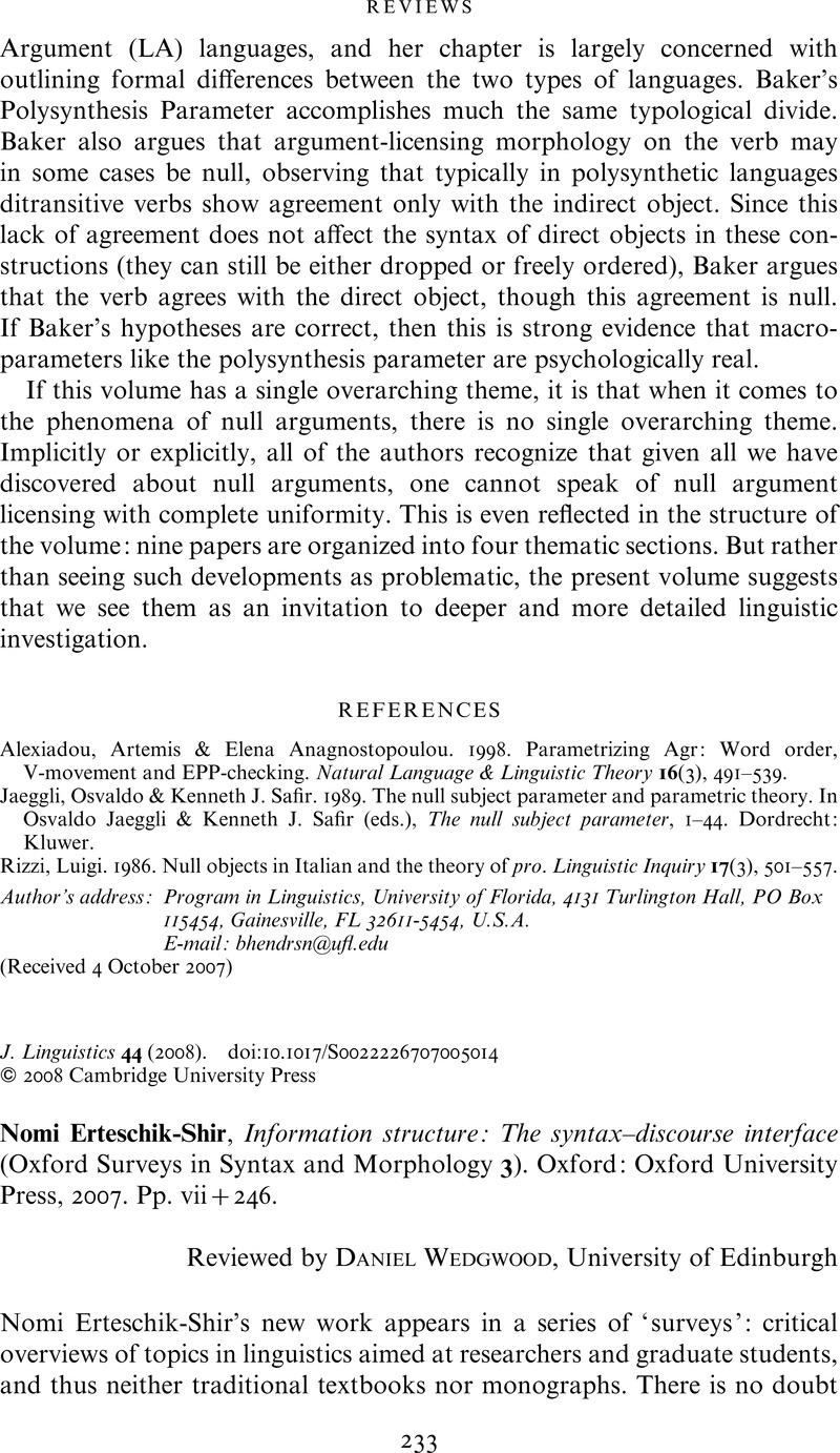 Information Structure: The Syntax-Discourse Interface (Oxford Surveys in Syntax & Morphology)