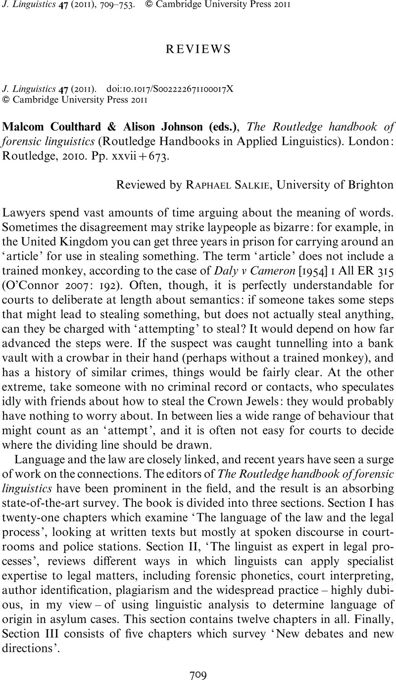 The Routledge Handbook of Forensic Linguistics (Routledge Handbooks in Applied Linguistics)