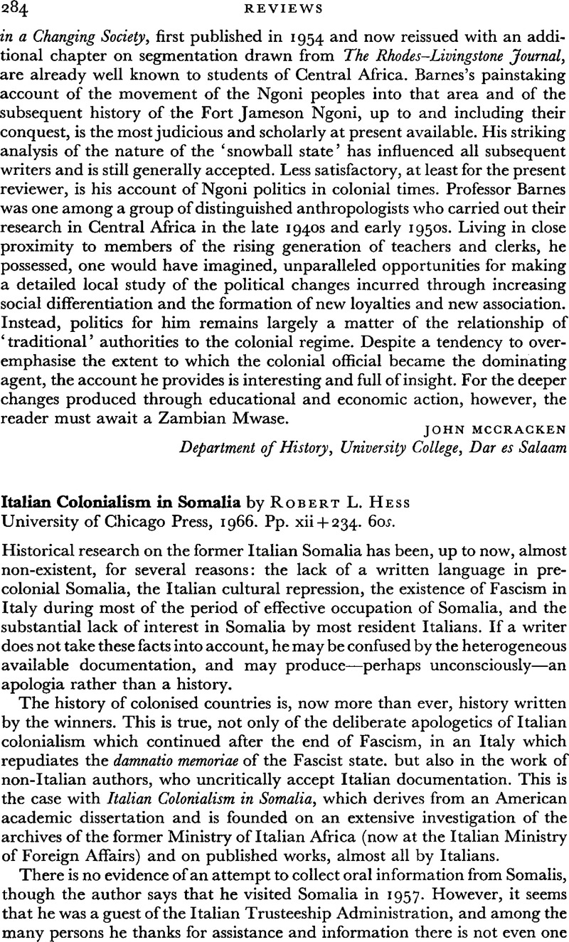 Italian Colonialism in Somalia by Robert L. Hess University of Chicago ...