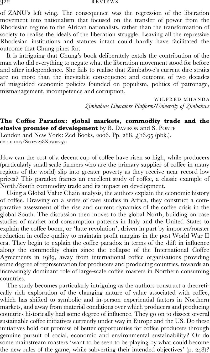 The Coffee Paradox: Global Markets, Commodity Trade and the Elusive Promise of Development