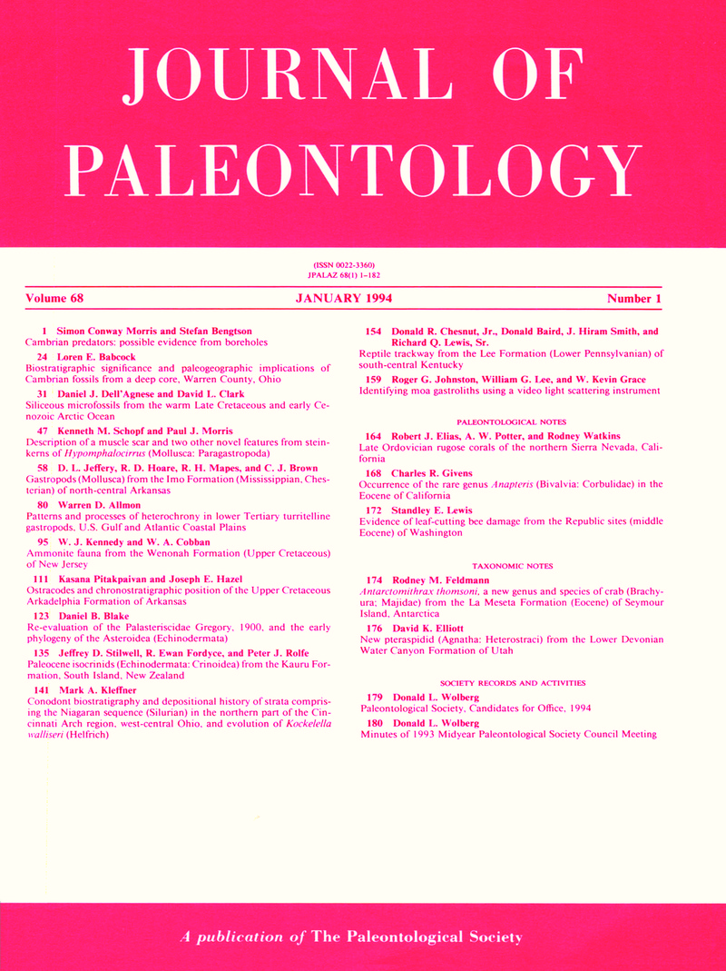 JPA volume 68 issue 1 Cover and Front matter Journal of Paleontology